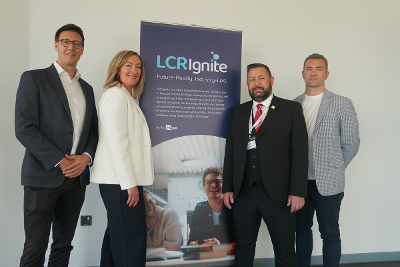 Inovus - LCR Ignite Left to right: Dr Elliot Street, CEO of Inovus Medical, Katherine Fairclough, Chief Executive, Liverpool City Region Combined Authority, Cllr Anthony Burns, Leader, St Helens Council, Jordan Van Flute, Chief Technical Officer, Inovus Medical.