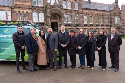 Digital Infrastructure Representatives from St Helens Borough Council; Elevate and CJ Founds Associates Ltd outside St Helens Town Hall