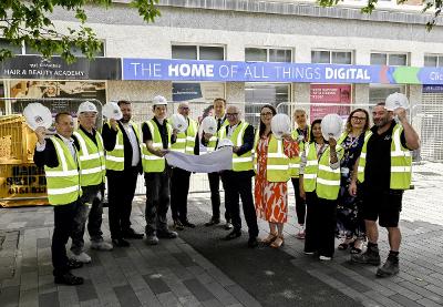 Officers and councillors in front of the new Skills Academy base