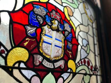 The stained glass windows are one of they key features of the Ceremony Room
