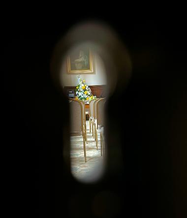 The ceremony room offers an opulent feel, with period features