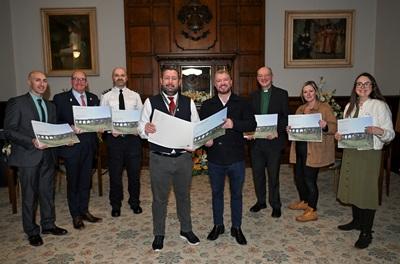 Members of the Newton-le-Willows Neighbourhood Board (L-R)  Paul Romanko – Business Representative, Mark Palethorpe - Chief Executive, St Helens Borough Council, Jon Smith - St Helens Chief Inspector, Merseyside Police, Councillor Anthony Burns - Leader S