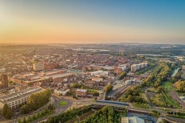 Sunset over St Helens Town Centre