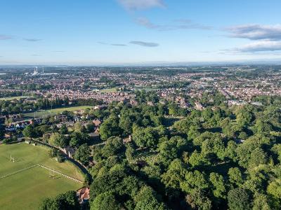 Aerial of houses and playing fields