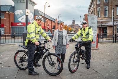 Police e-bikes town centre Trisha Long